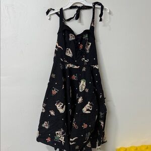 Hell Bunny Strapless Black Dress with Vintage Print